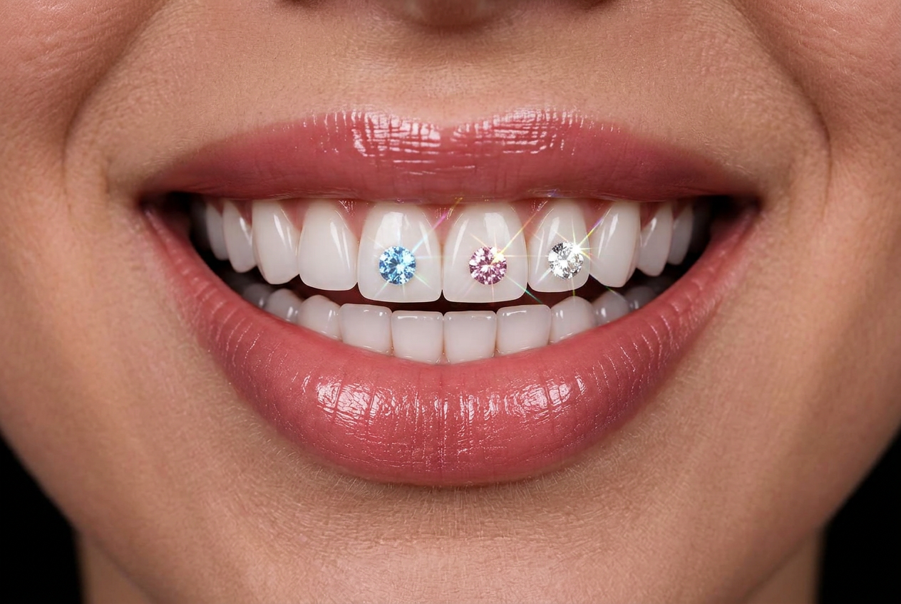 Baby blue, pink and diamond-white crystal designs